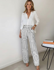 Geometric Print Shirt & Wide Leg Trousers Co-Ord Set for Women