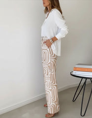 Geometric Print Shirt & Wide Leg Trousers Co-Ord Set for Women