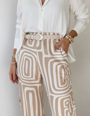 Geometric Print Shirt & Wide Leg Trousers Co-Ord Set for Women