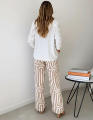 Geometric Print Shirt & Wide Leg Trousers Co-Ord Set for Women