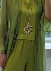 Three-Piece Sheer Longline Jacket, Top & Wide Leg Trousers Co-Ord Set for Women
