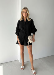 Textured Button-Up Shirt & Elastic Waist Shorts Co-Ord Set for Women