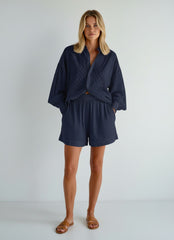 Textured Button-Up Shirt & Elastic Waist Shorts Co-Ord Set for Women