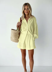 Textured Button-Up Shirt & Elastic Waist Shorts Co-Ord Set for Women