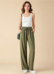 Elastic Waist Wide Leg Drawstring Trousers for Women