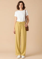 Elastic Waist Wide Leg Drawstring Trousers for Women