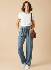 Elastic Waist Wide Leg Drawstring Trousers for Women