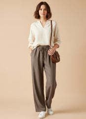 Elastic Waist Wide Leg Drawstring Trousers for Women