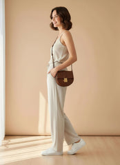 Elastic Waist Wide Leg Drawstring Trousers for Women