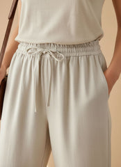 Elastic Waist Wide Leg Drawstring Trousers for Women