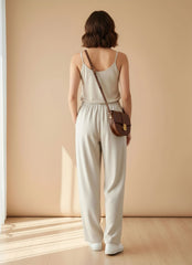 Elastic Waist Wide Leg Drawstring Trousers for Women