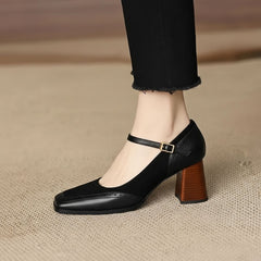 Two-Tone Mary Jane Block Heel Shoes for Women