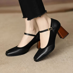 Two-Tone Mary Jane Block Heel Shoes for Women