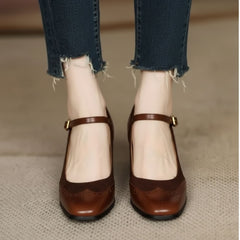 Two-Tone Mary Jane Block Heel Shoes for Women
