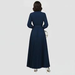 Long Sleeve Belted Pleated Maxi Dress for Women