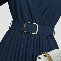 Long Sleeve Belted Pleated Maxi Dress for Women