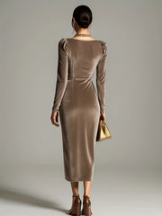 Long Sleeve Draped Satin Midi Dress for Women